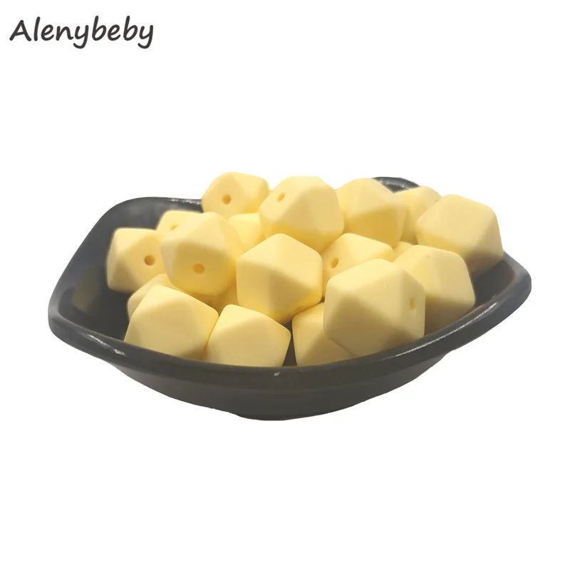 Custard yellow 50 шт. силиконовая форма бусины шестигранный Прорезыватель 17 мм DIY детское жевательное ожерелье BPA свободное вскармливание ювелирные изделия силиконовые бусины-прорезыватели детские игрушки - Цвет: Custard yellow