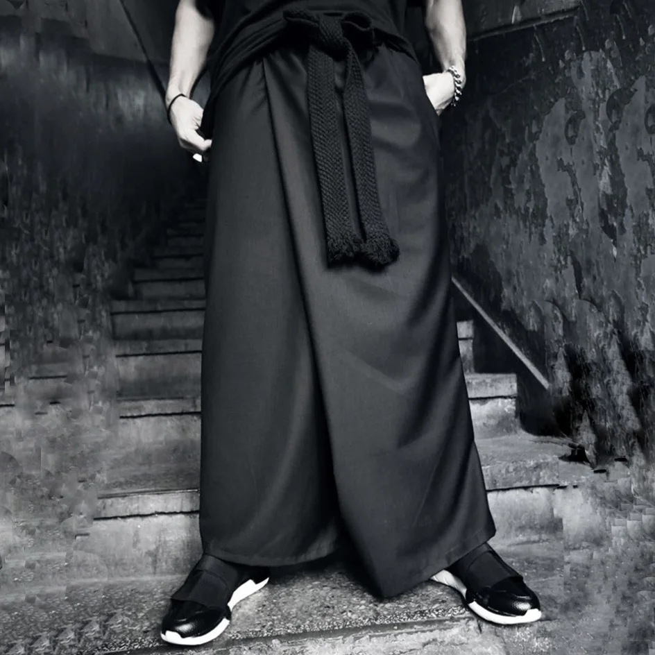 

27-44 2017 Men's clothing casual loose non-mainstream personality culottes big knitted belt large trousers plus size costumes
