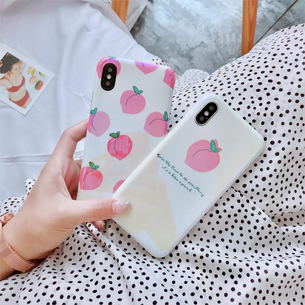 Лето фрукты персик Funda для iphone 7 чехол синий светильник IMD телефона 6 6S 8 Plus X XR XS Max