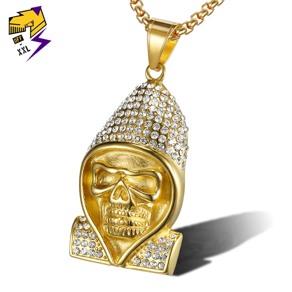 Хип хоп Рок Кристалл скелет ожерелья для мужчин кулон золотой цвет нержавеющая