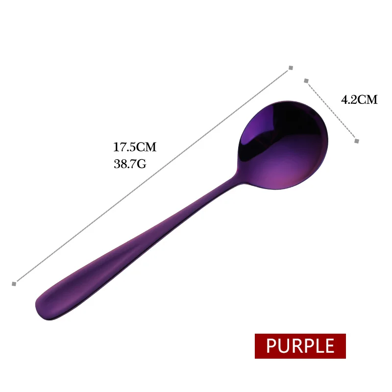 8pcs purple 8 шт./лот круглый чай ложка красочные 18/10 нержавеющая сталь десерт, мороженое Кофе Золотая ложка серебряные столовые приборы столовая посуда - Цвет: 8pcs purple