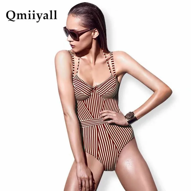 Сексуальная Полосатый Одна деталь Купальник бинты Женская пляжная одежда Бикини
