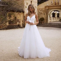 lorie beach lace wedding dresses spaghetti straps appliques lace a line white bride dress princess wedding gown backless 2020