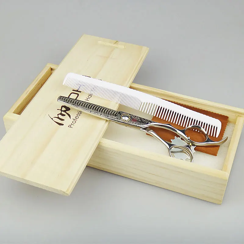 DAMA600T Thinning JOHN Профессиональные Парикмахерские ножницы Япония VG10 Дамаск для правой руки 6,0 дюймов деревянный чехол Парикмахерские ножницы - Цвет: DAMA600T Thinning