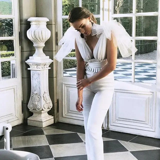 Новый сексуальный черно-белый бандажный комбинезон с v-образным вырезом