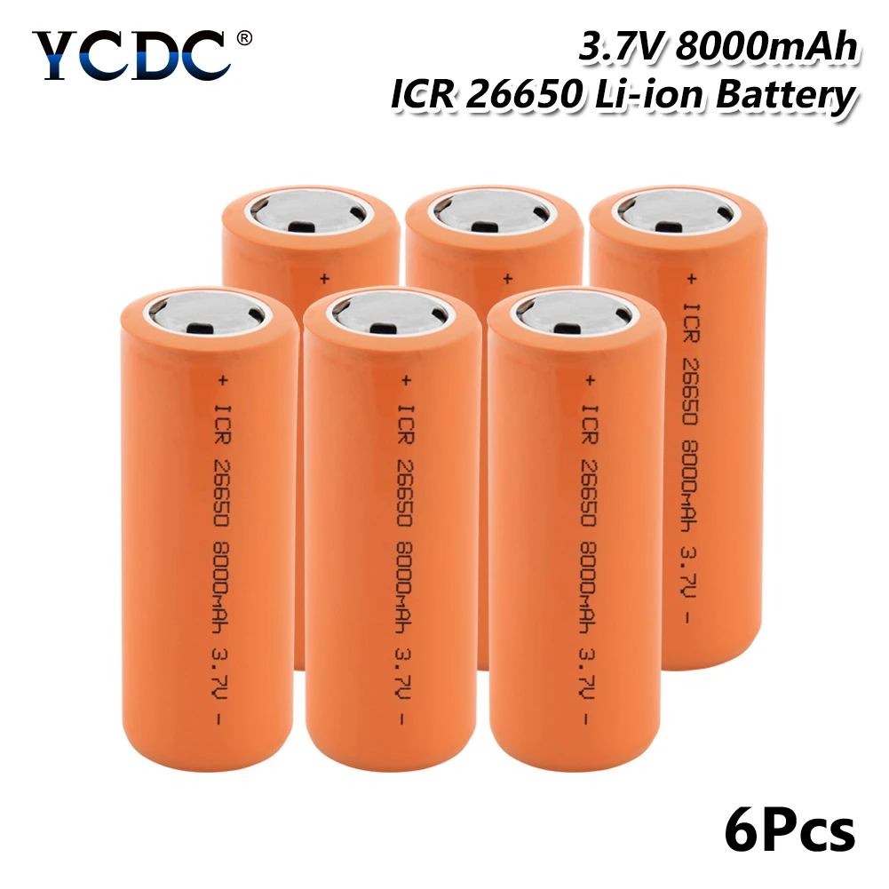 26650 батарея 3,7 V 8000mAh литий-ионная аккумуляторная батарея безопасные батареи промышленного использования батарея питания большой ток разряда - Цвет: 6 PCS