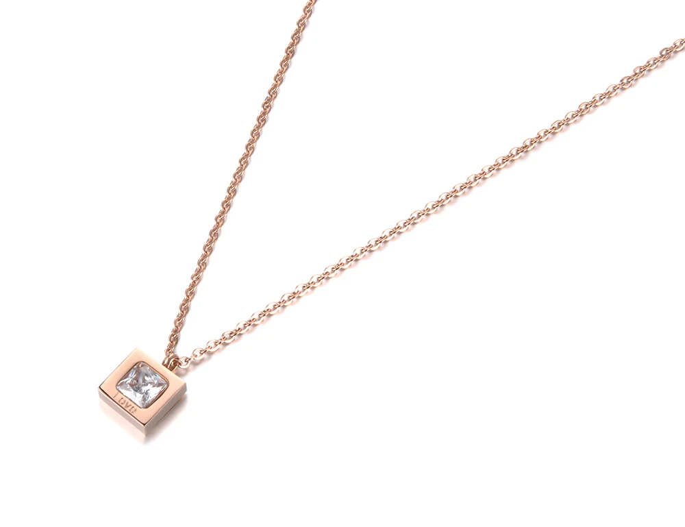 Модное ожерелье JeeMango из розового золота на ключицу цепочка с квадратным кулоном