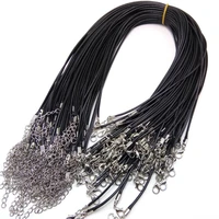 wholesale 10pcslot 1 5 mm black leather cord wax rope chain necklace 45cm lobster clasp diy jewelry accessories