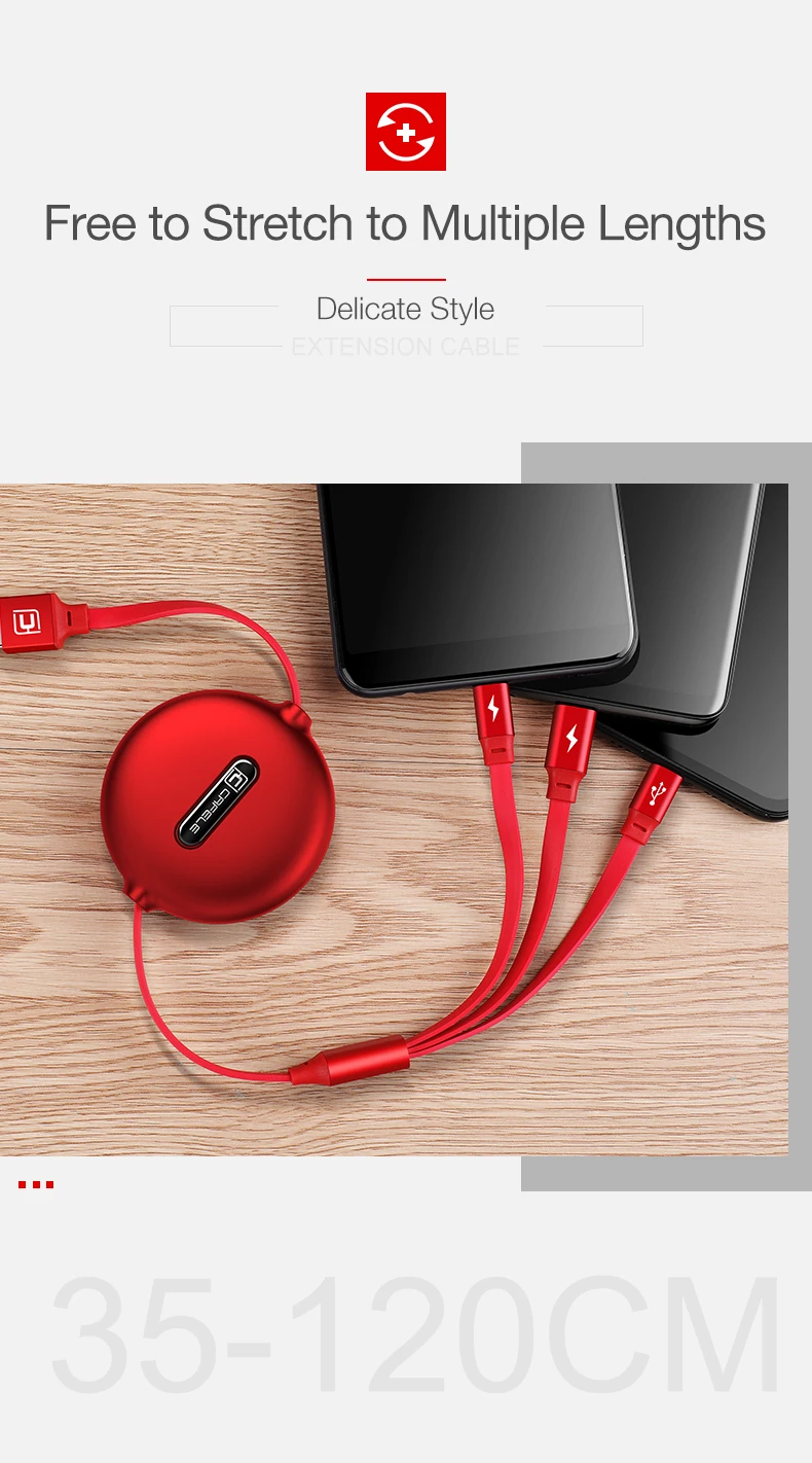 Cafele 3 в 1 USB зарядное устройство type C Micro USB кабель для iPhone 7 8 type-c зарядный кабель 120 см 3A кабель для быстрой зарядки для samsung