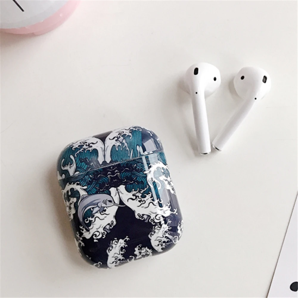 Для Apple AirPods 1 2 защитный чехол Чехол Япония большая волна цветок девушка мраморный узор Любовь Сердце защитный чехол