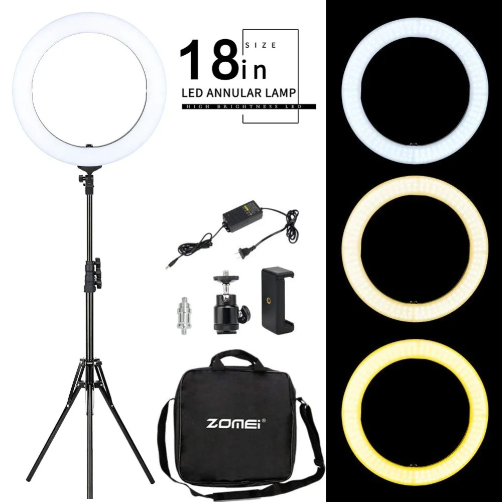 ZOMEI 18 inch 58W двухцветная диммируемая 5500K светодиодная кольцевая лампа с подставкой
