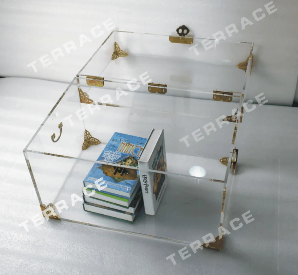 ONELUX Clear Acrylic Storage Chest, Lucite Trunk Coffee Table with 2 Metal Color Options image 3