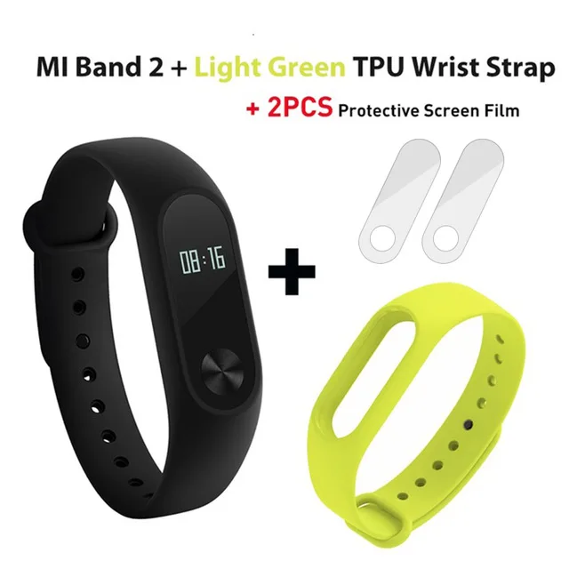 green strap n films Xiaomi mi Band 2 Смарт фитнес-браслет часы браслет mi band OLED тачпад монитор сна Пульс mi Band 2 - Цвет: green strap n films