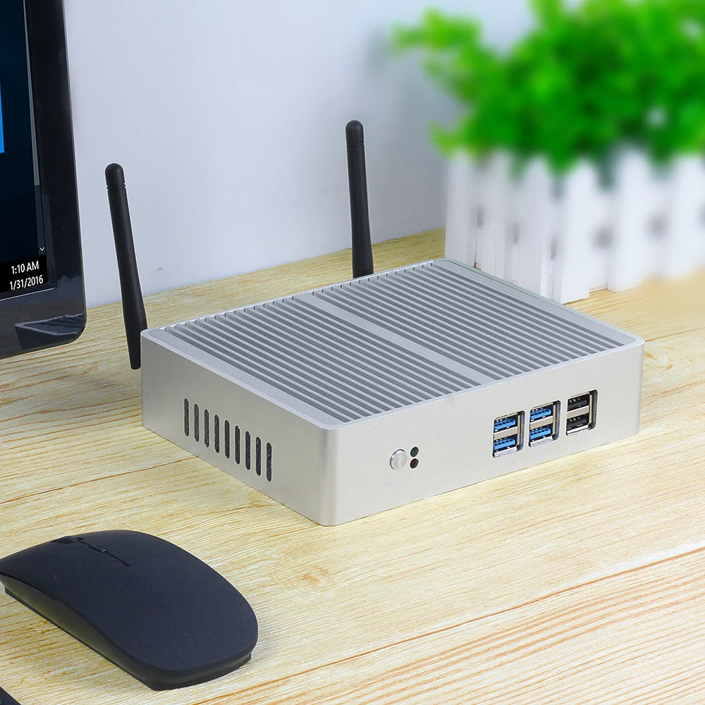 Мини ПК без вентилятора Winoows10 Intel Core i3 4010Y i5 5287U 4200U 8 * USB Wi Fi HDMI VGA мини HTPC DDR3L
