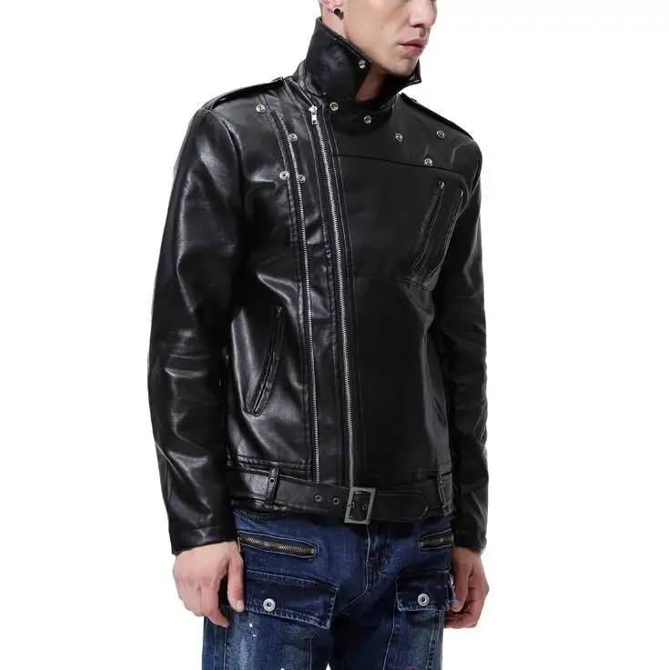 

HOT Men 2022 autumn and winter new Coat Fashion Lapel diagonal zip motorcycle jacket men's Slim PU leather jacket outwear M-5XL