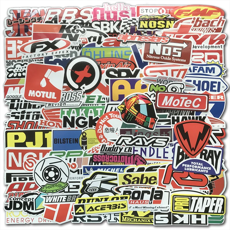 100 PCS Racing Car Stickers Graffiti JDM Car Modification Waterproof Sticker for Motorcycle Bicycle Helmet Motor Suitcase Laptop