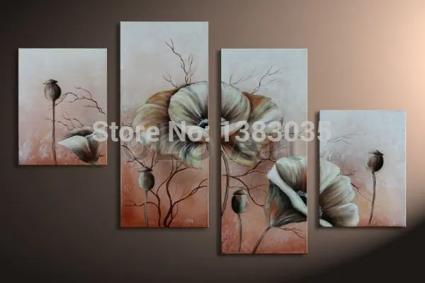 

Hand Painted Abstract Poppy Flower Drawing Painting Sets 4 Panel Modern Wall Art Decoration Home Oil Pictures
