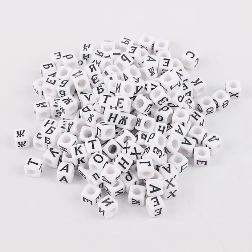 Style 4 6x6mm 100 шт 6*6/4*7 мм случайные смешанные белые русские буквы Алфавит Акриловые кубические бусины для украшения дома - Цвет: Style 4 6x6mm