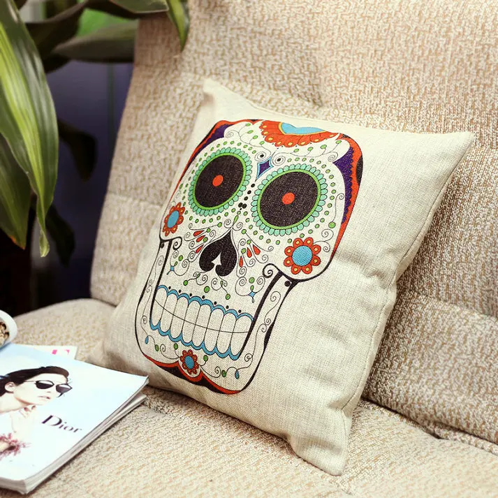 LOVE AND Cute Skull Vintage Linen Cotton Throw Pillow Case Sofa Bed Home Decor Cushion Cover|cover foot|cushion covercushion cover pillow |