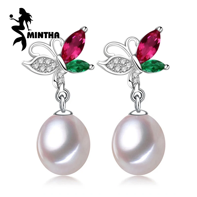 MINTHA рубиновое ушное украшение бабочка длинные серьги с жемчугом для женщин