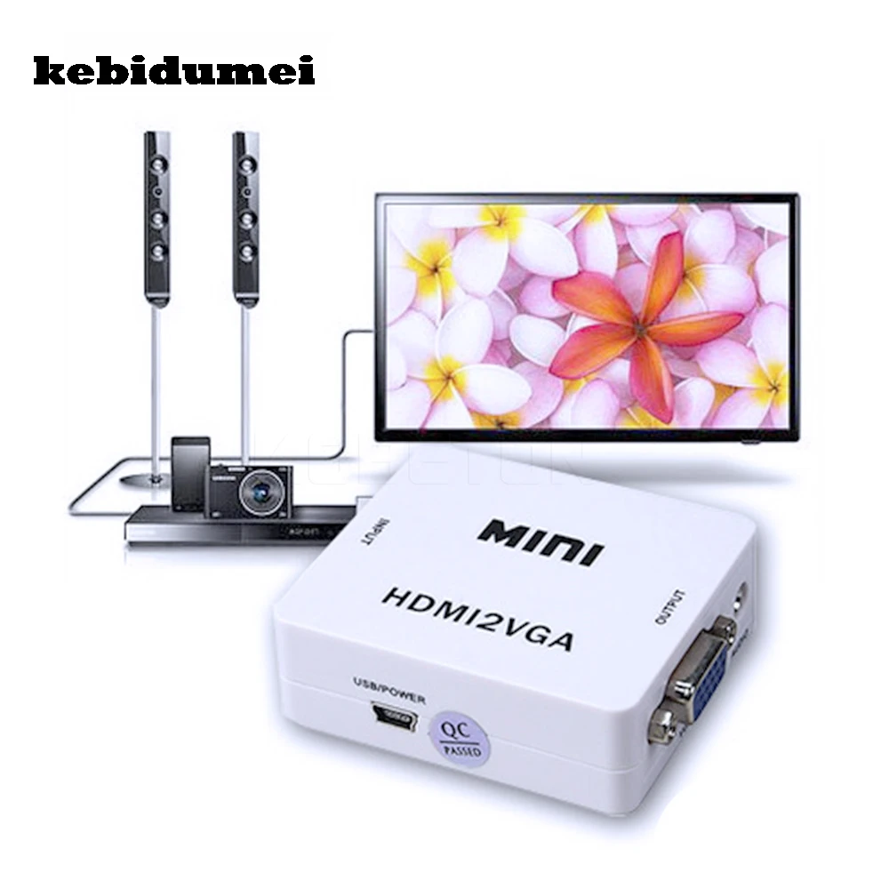 Kebidumei популярный Full HD 1080P мини HDMI совместимый конвертер VGA с аудио HDMI2VGA видео бокс