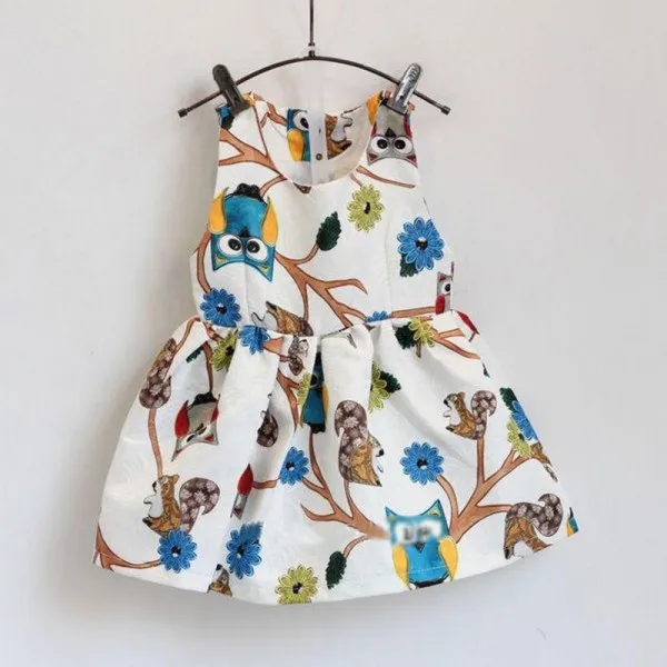 Polyester Cotton Cute Kids Baby Girls Dress Sleeveless Owl Print Tutu Dresses Party Clothes One Piece | Детская одежда и обувь