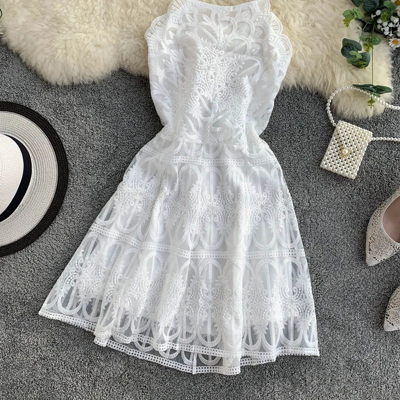 Женское кружевное платье с открытой спиной винтажное пляжное короткое