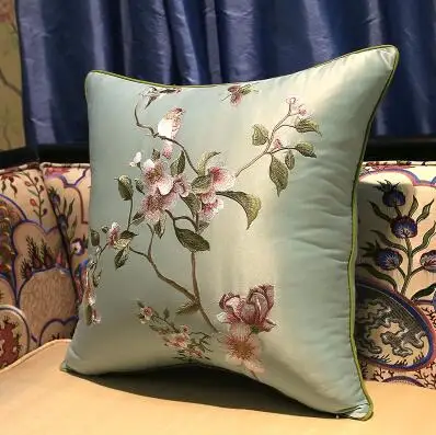 Green camellia Классическая Подушка с множеством цветов, с внутренней отделкой, 50x50 см, подушка с вышивкой, подушка с украшением на стул - Цвет: Green camellia