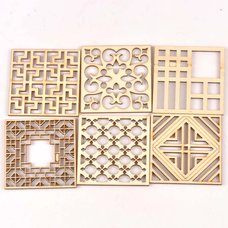 5Pcs/set Wood Handicraft hollow square DIY Wooden Crafts Scrapbookings Accessories Embellishment decorations 70mm MT1933 | Дом и сад