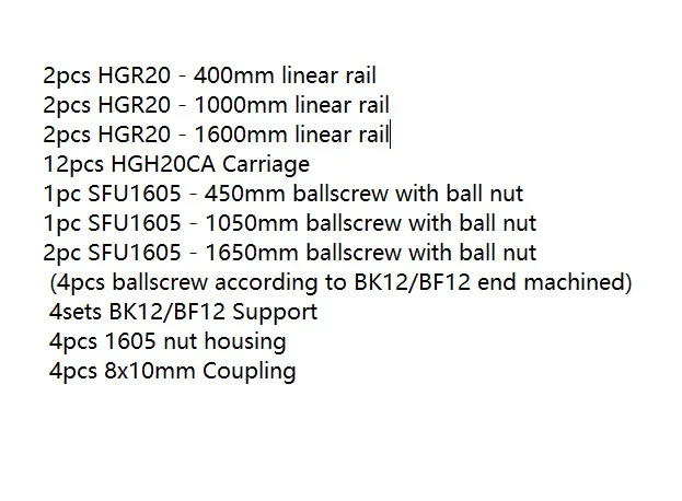 HB20400-1000-1600 HGR20 cnc набор квадратных линейных направляющих 12 шт. HGH20CA+ SFU605/1610 1605 шариковый винт+ BK BF12 корпус муфта для двигателя шпинделя комплект - Цвет: HB20400-1000-1600