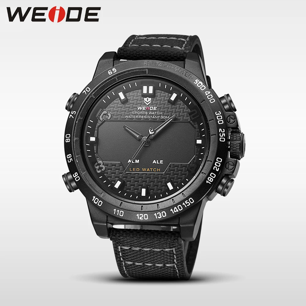 WEIDE часы из настоящего нейлона, мужские часы, брендовые Роскошные спортивные водонепроницаемые часы, цифровые кварцевые автоматические Аналоговые часы с будильником