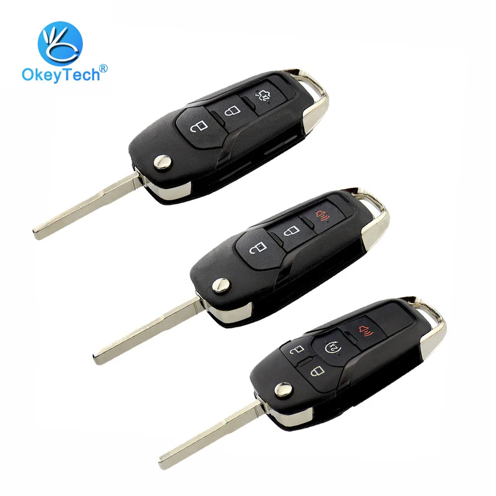 

OkeyTech For Ford Key Shell 3/4 Button Flip Folding Remote Car Key Shell Uncut Blade Replacement Fob for Edge Explorer Fusion