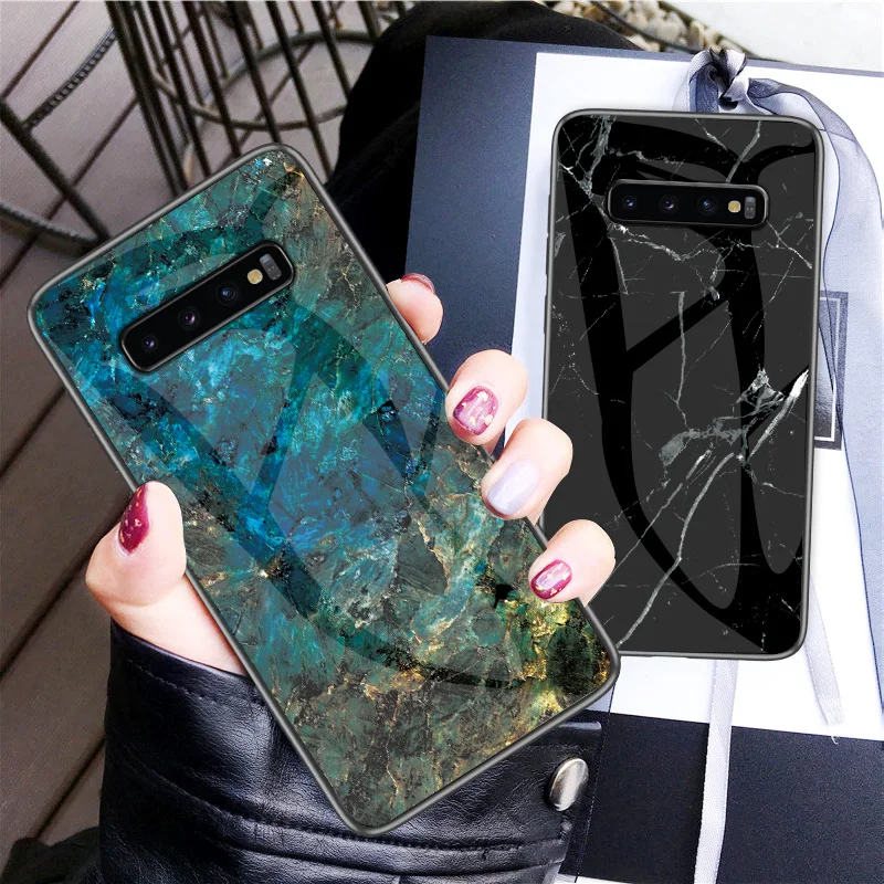

Luxury Marble Hard Tempered Glass Phone Case For Samsung Galaxy S10 Plus Silicone Frame Back Cover For Samsung S10 Lite Coque