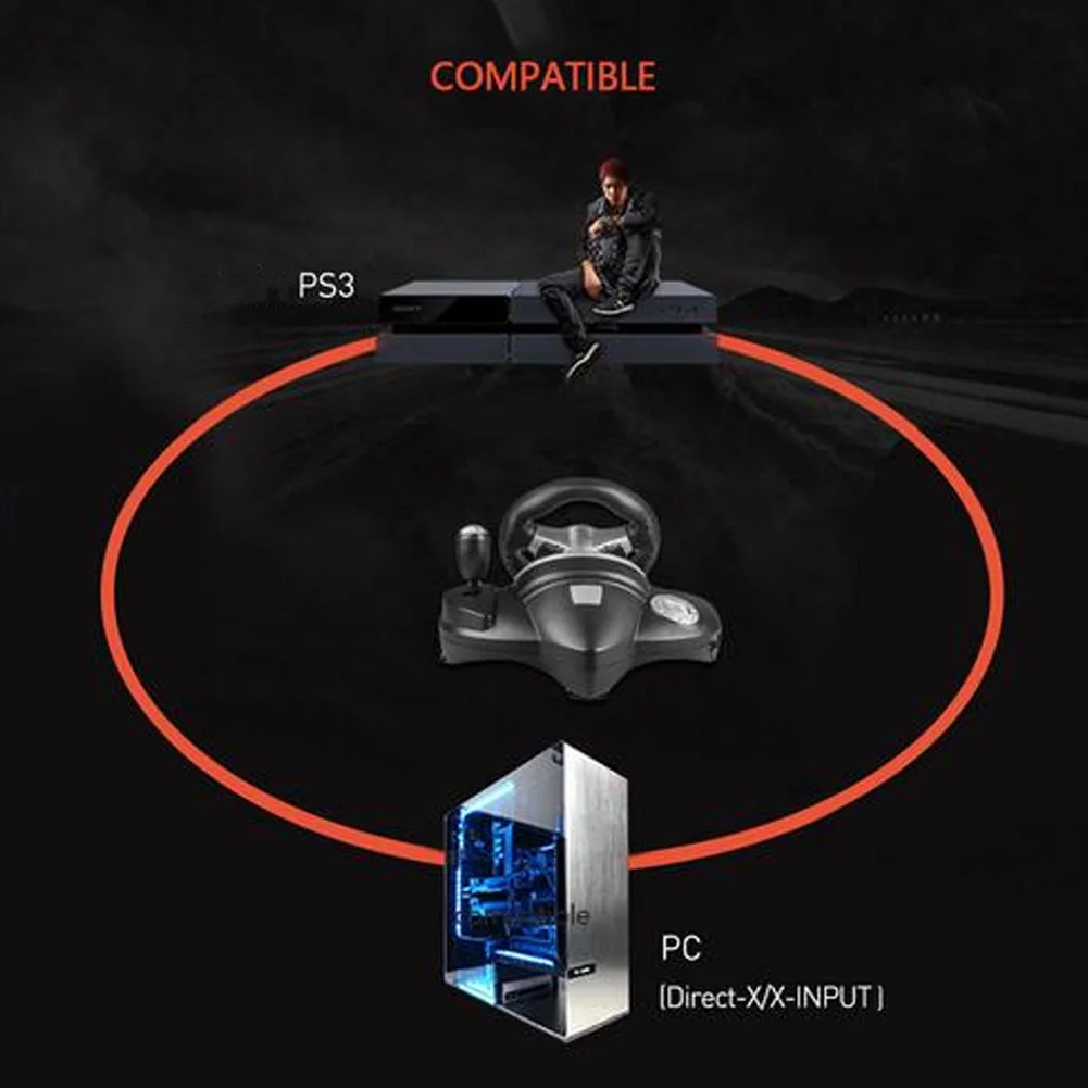 Гоночный Игровой руль педаль совместима с PS3/PC(D-INPUT/X-INPUT) Имитация контроллер привода вибрации