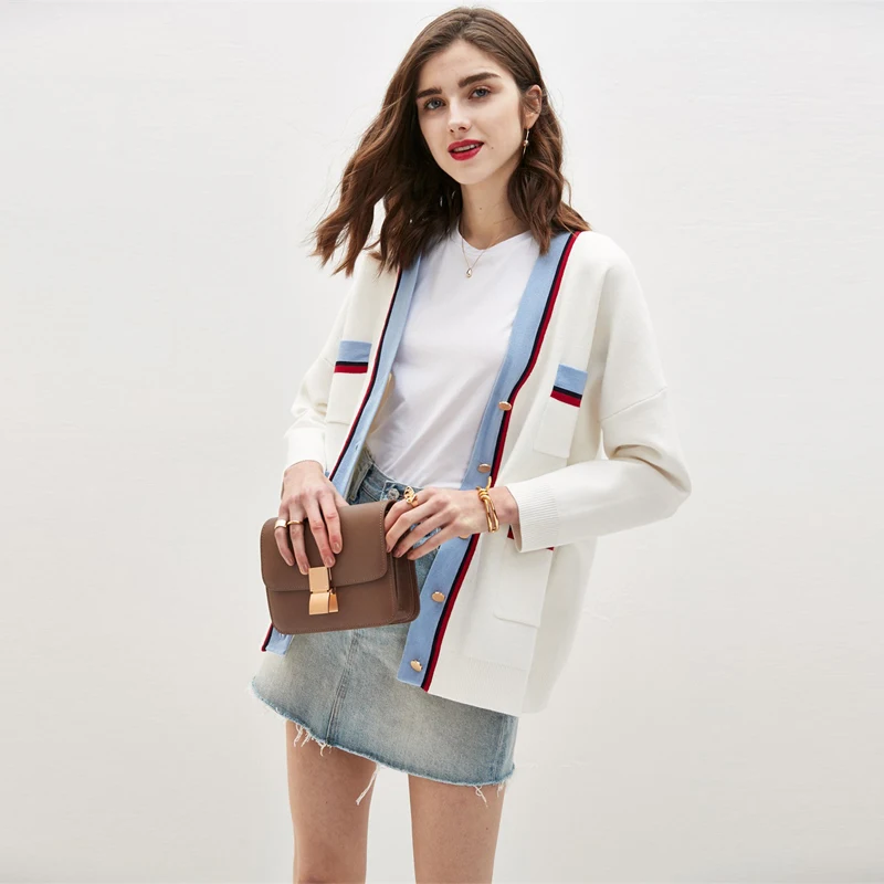 CAMIA женский свитер полосатый Повседневный v-образный Вырез Свободный вязаный