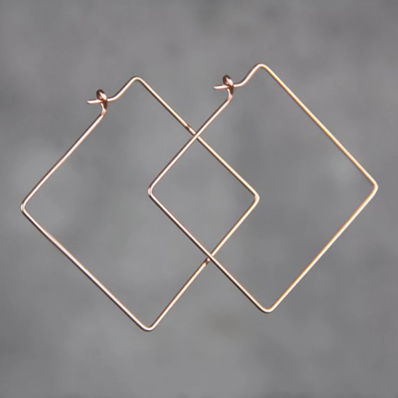 PINJEAS handmade extra square large hoop thin Earrings plain big minimalist lightweight statement oorbellen jewelry | Украшения и