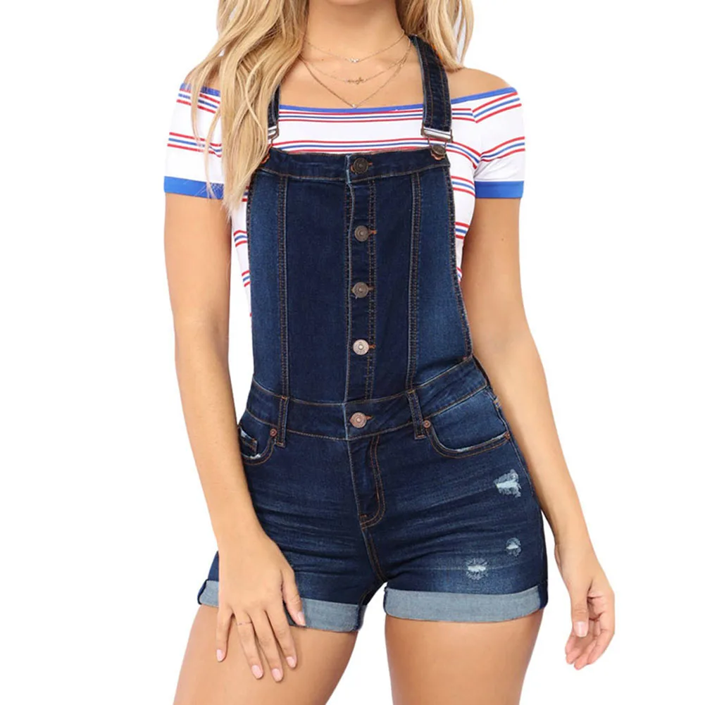 

Newly Women Denim Overall Shorts Mini High Waist Solid Summer Casual Jeans Pants m99
