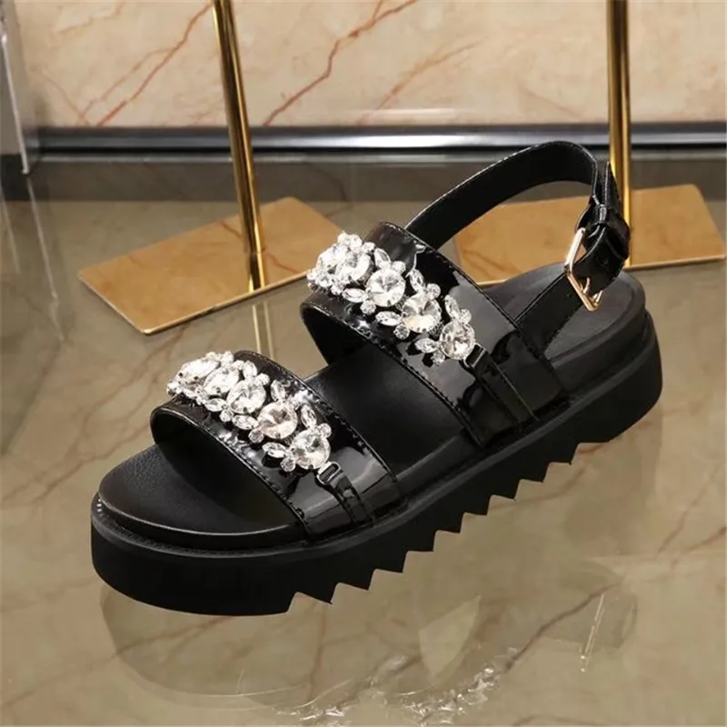 Rhinestone Women Platform Sandals Shoes Chains Summer Wedges Zapatos Mujer Crystal Wedding Brand Sapato Feminino Sandalias | Обувь