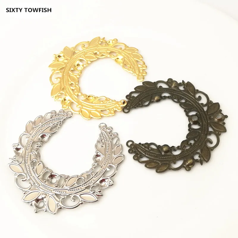 10 штук 45 мм золотой цвет металлическая филигрань Луна гирлянда цветок ломтик