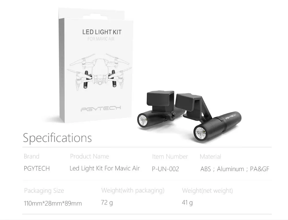 PGYTECH Mavic светодио дный Air светодиодные аксессуары Портативный Ночной светодио дный полет светодиодный свет комплект освещения для DJI Mavic Air Drone аксессуары
