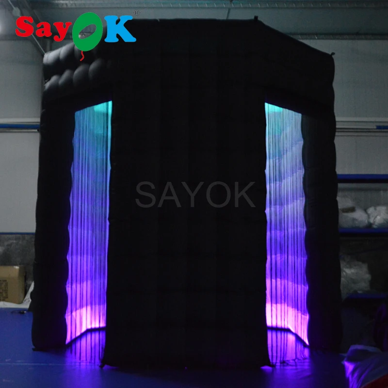 

SayOK Inflatable Photo Booth Octagon(2 Doors) 8ftx8ft with 17-color LED Light Inflatable Backdrop Photo Booth Wedding