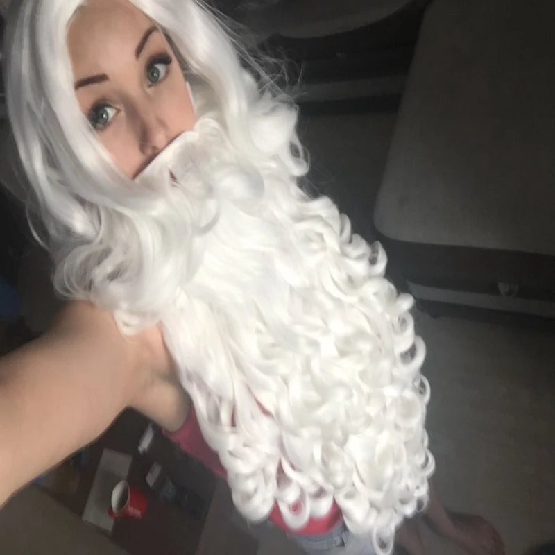 Morematch Christmas Gift Santa Claus Wig and Beard Synthetic Hair Short Cosplay Wigs for Men White Hairpiece Accessories Hat
