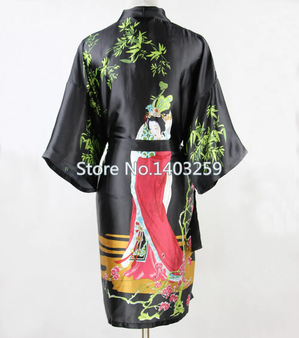 Женский шелковый халат черный в китайском стиле сексуальное нижнее белье ночная