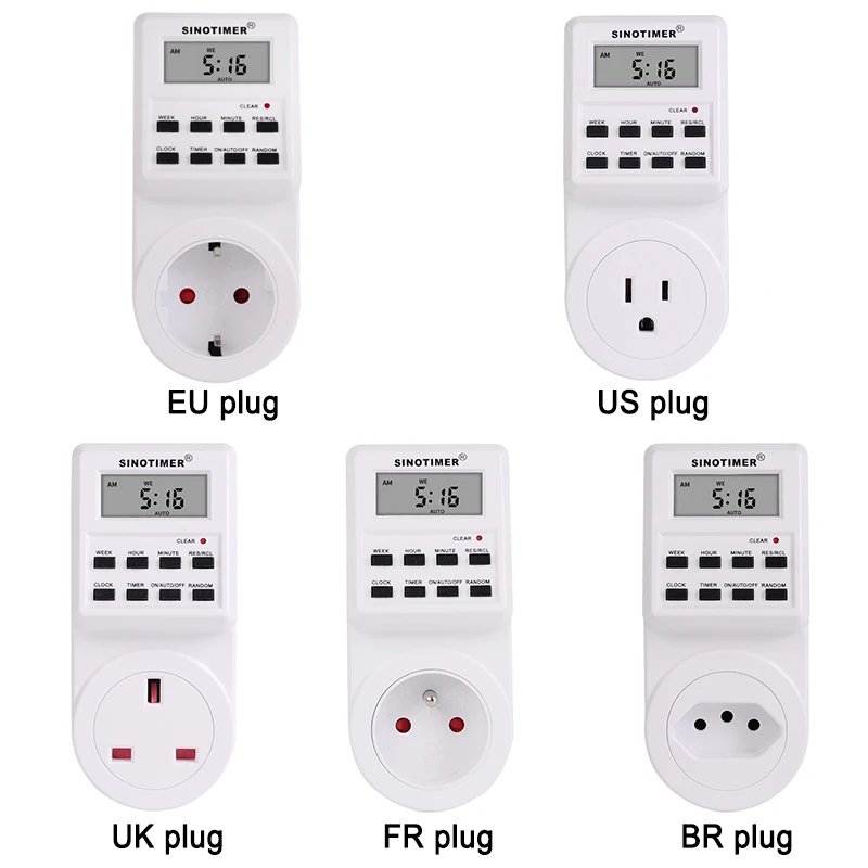 Великобритания Plug цифровой Еженедельный Программируемый электрические стены Plug-in мощность разъем таймер на выходе время часы 220V 110V AC