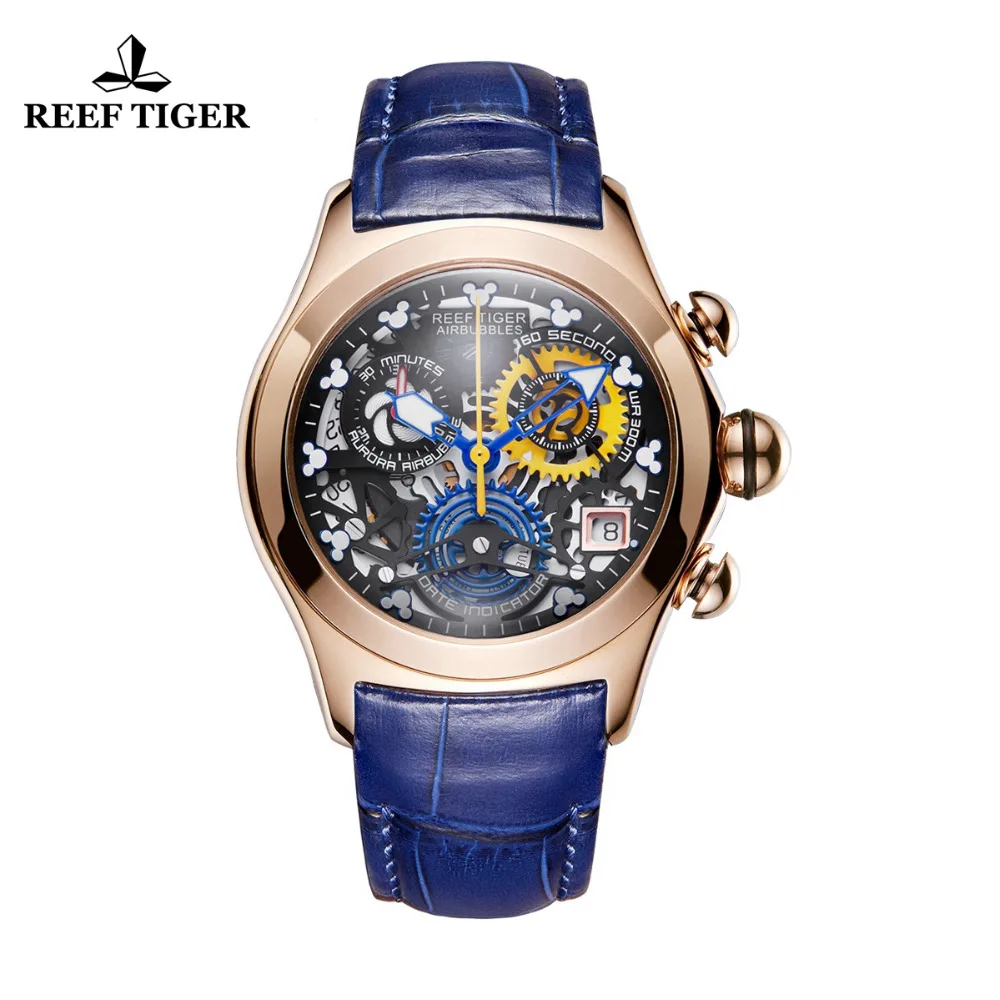 

Reef Tiger/RT Luxury Rose Gold Sport Watches Swiss Ronda Movement Skeleton Watches Date Women Fashion Watches RGA7181