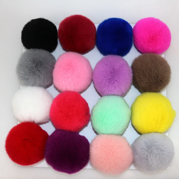 

30pcs/lot DIY 6cm Real Rabbit Fur Ball pompom for keychains bags hats and scarf pom pom Wholesale