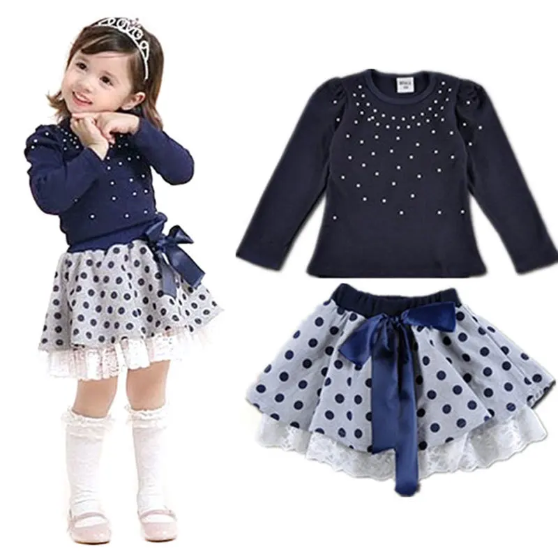 Детская одежда новая хлопковая юбка в горошек с бантом для девочки комплект: