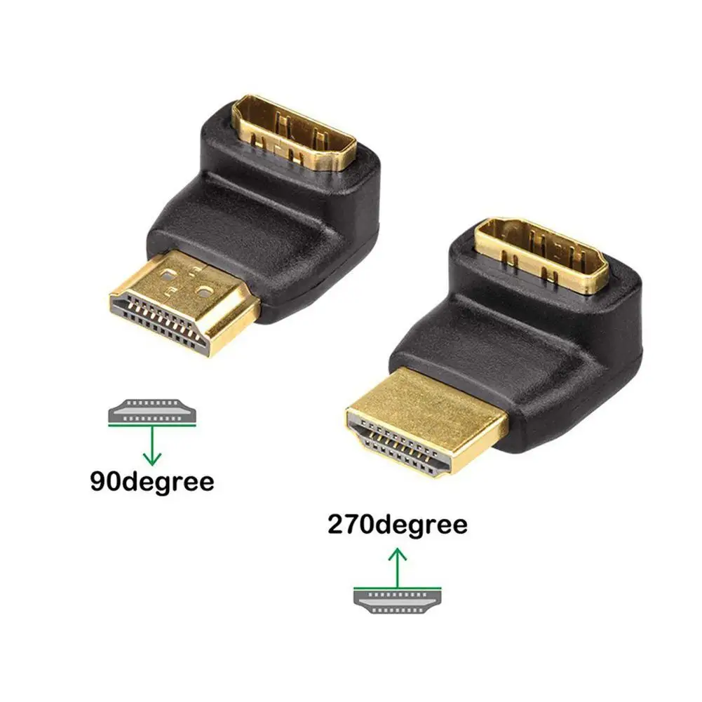 HDMI адаптер для подключения мужчин и женщин 270/90 градусов позолоченный правый угол