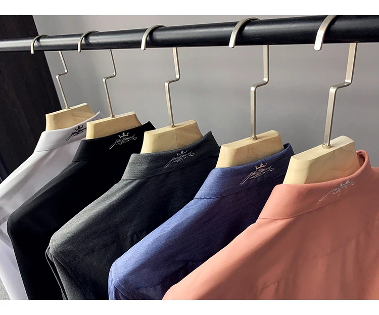 Новые формальные рубашки для мужчин офисное платье бизнес Ropa Hombre Elegante серые белые рубашки мужские розовые Camisa Social Masculina осень