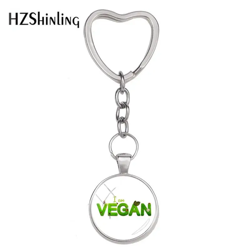 Я люблю Vegan брелок вегетарианство цепочка для ключей в форме сердца стекло брелки из кабошона ручной работы ювелирные аксессуары - Цвет: 7